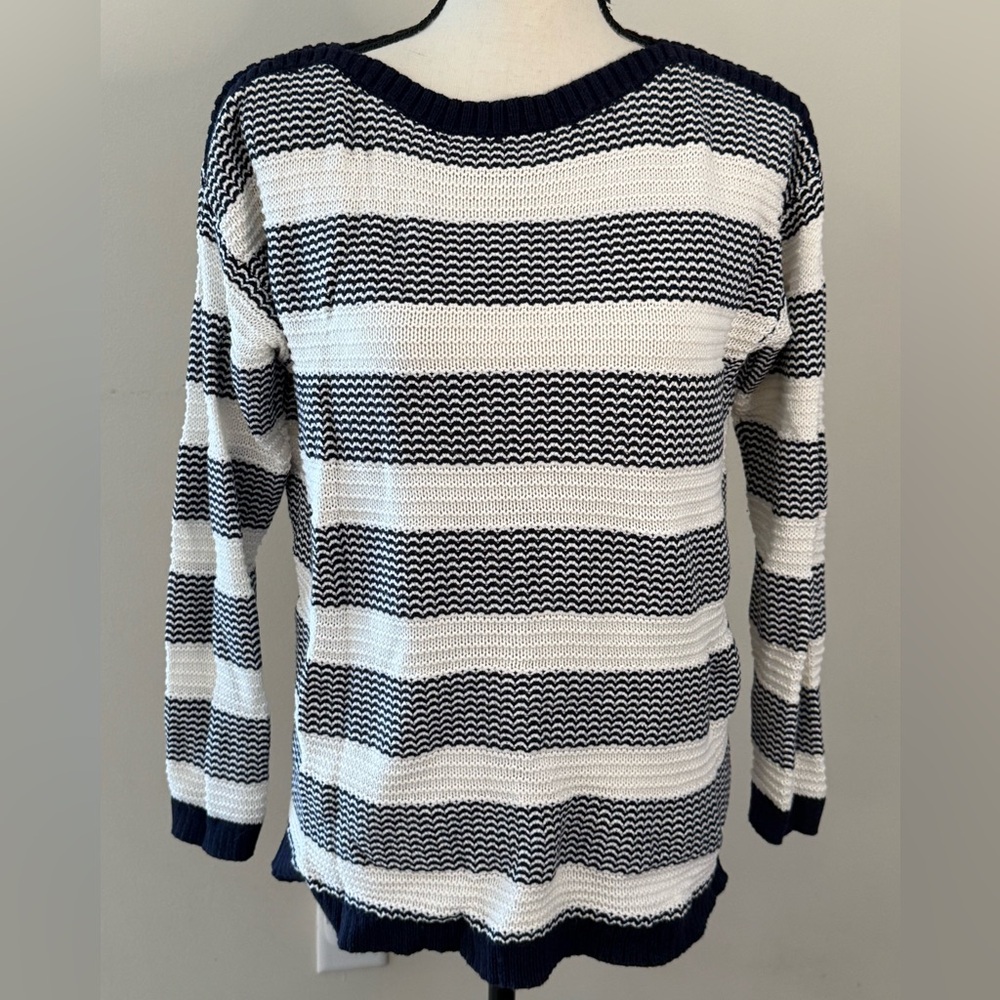 Talbots Navy & White Striped Crewneck Sweater